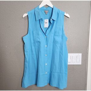 NWT J. Jill Womens Tidal Blue Button Up Shirt